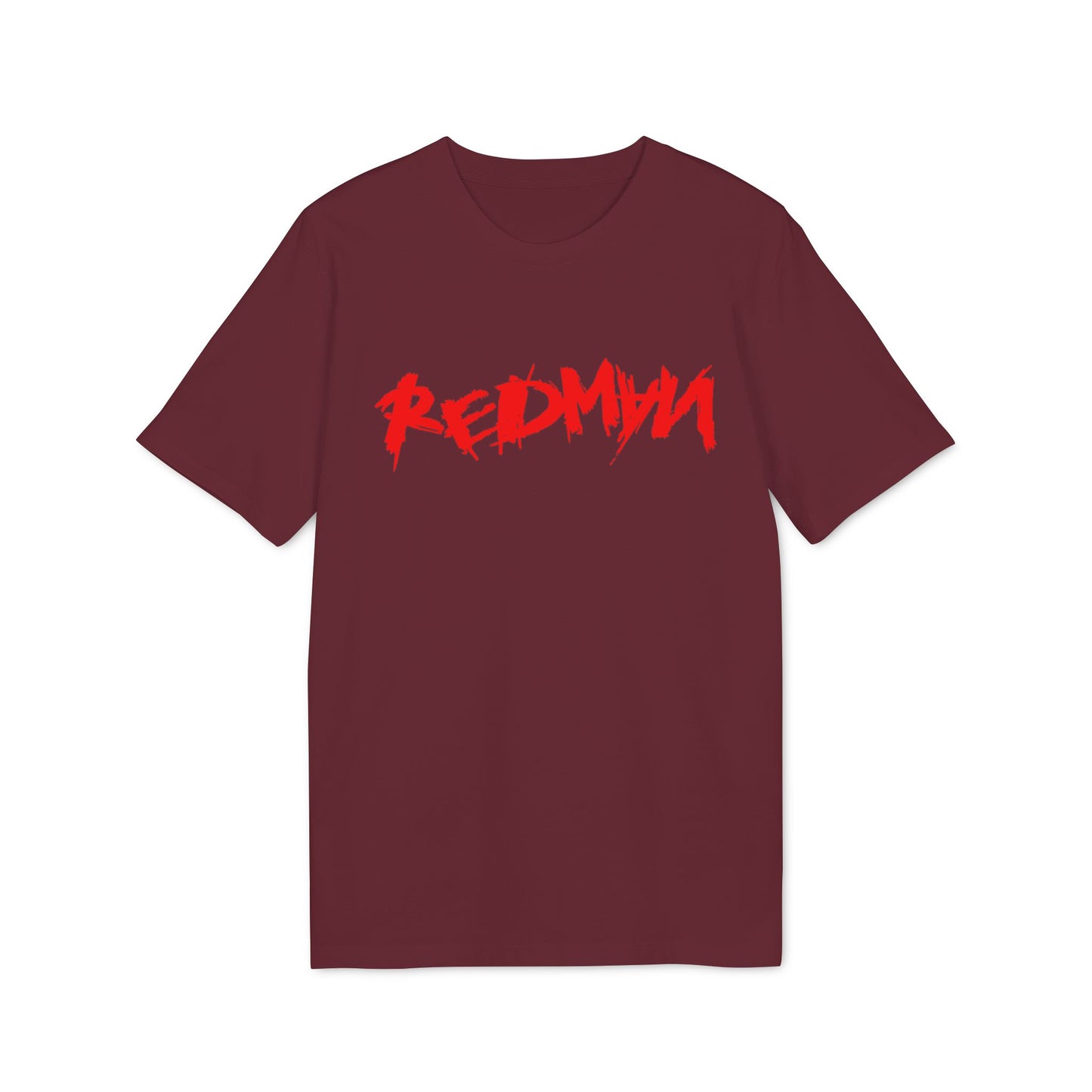 Maroon t-shirt with red "REDMVA" graphic text.