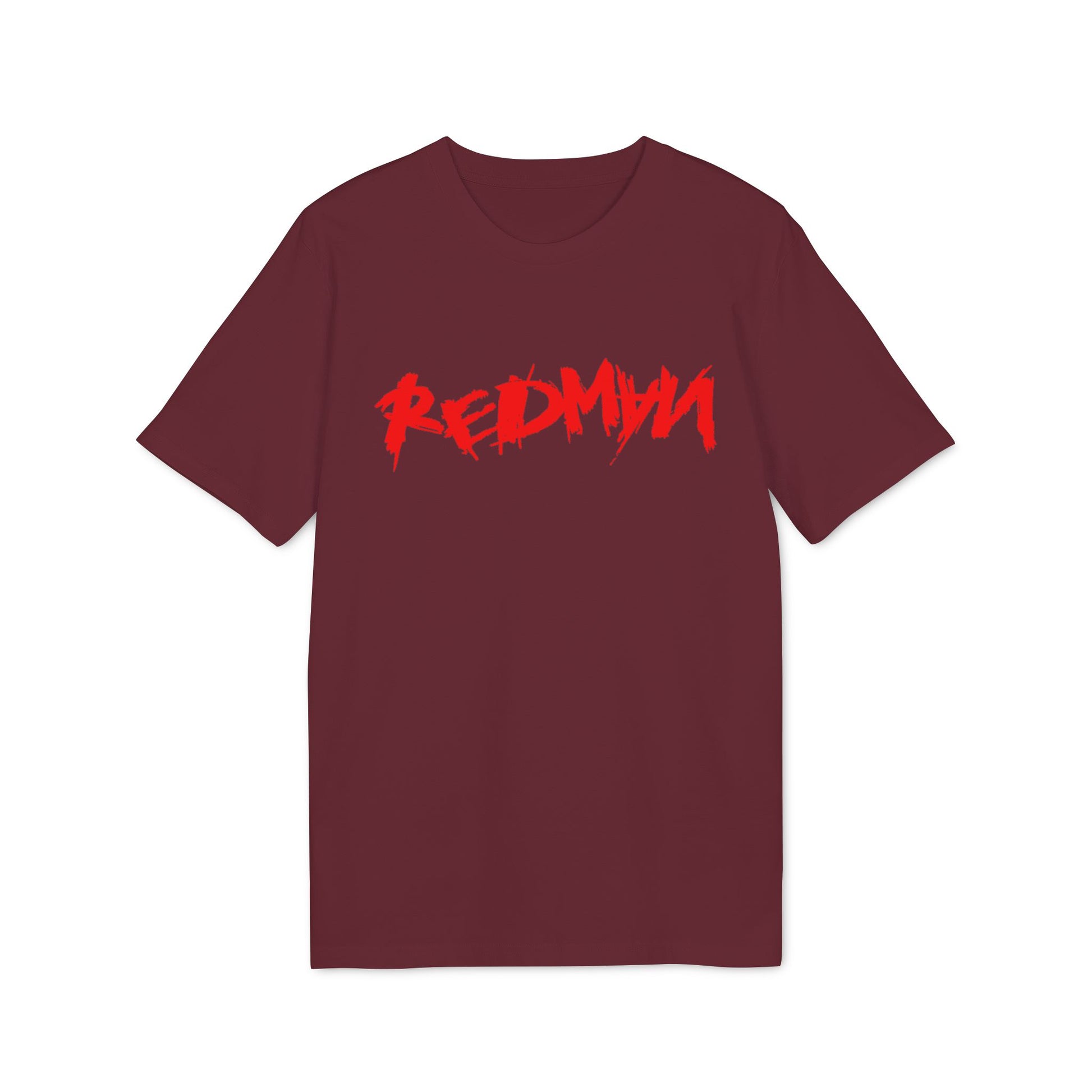 Maroon t-shirt with red "REDMVA" graphic text.