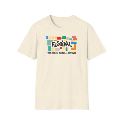 Cream t-shirt with "FESTIVAL" and "1969 Harlem Cultural Festival" text.