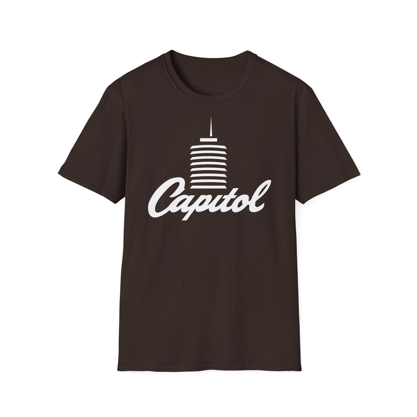 Brown t-shirt with white Capitol building graphic and script text.