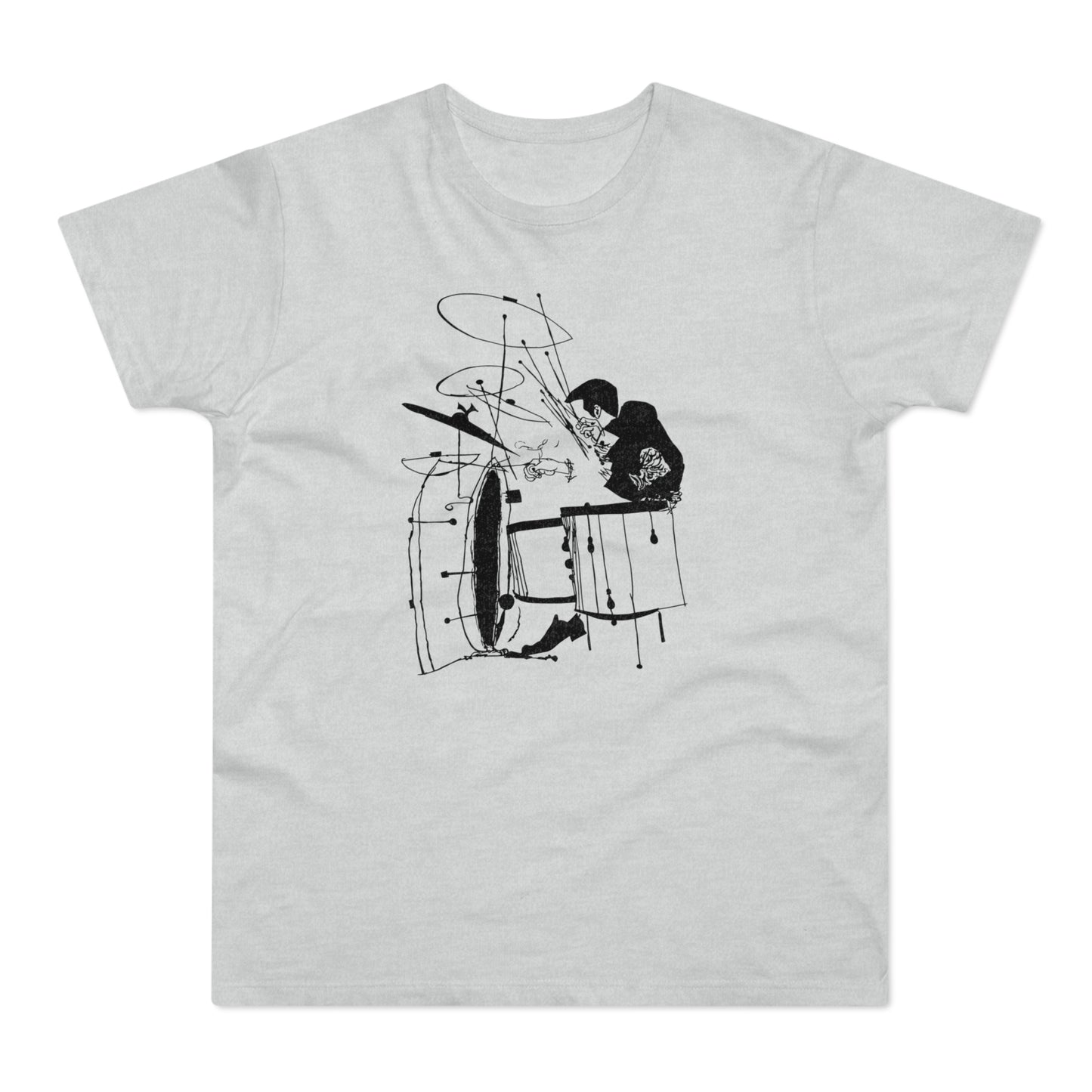 Sketch of a drummer playing a drum set with abstract lines.