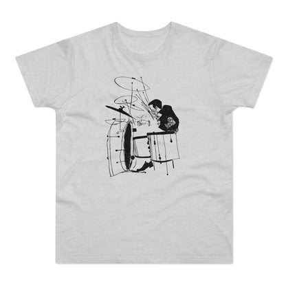 Sketch of a drummer playing a drum set with abstract lines.