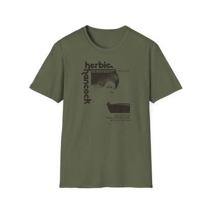 Olive green t-shirt with "Herbie Hancock" and concert details.