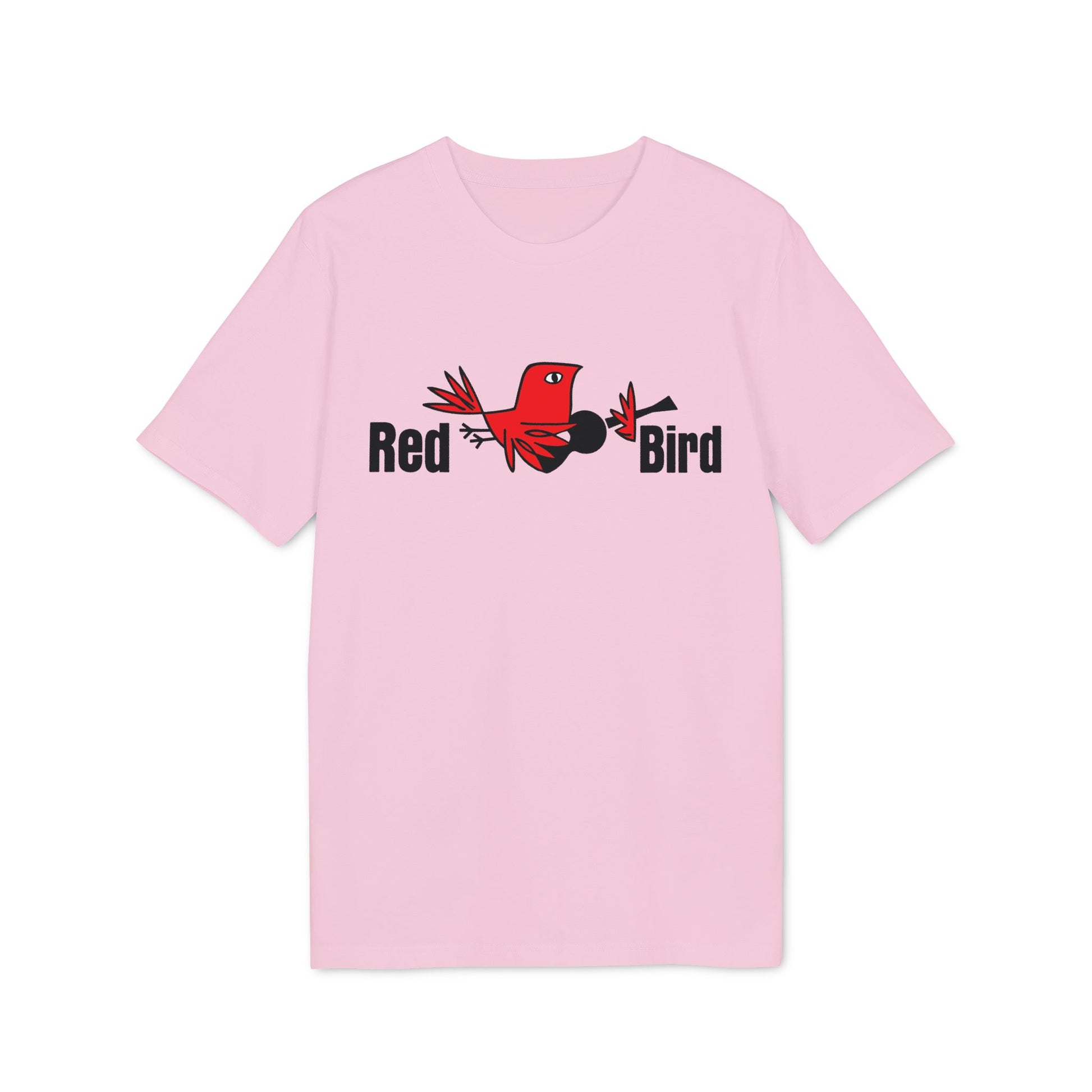 Pink t-shirt with a red bird illustration and "Red Bird" text.