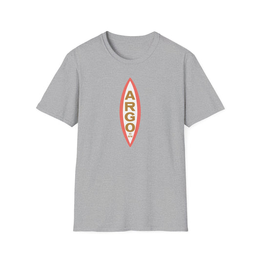 Grey t-shirt with oval ARGO 45 RPM graphic in orange and tan.