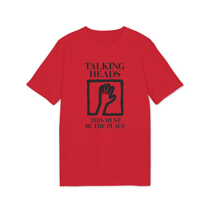 Red t-shirt with "Talking Heads" and "This Must Be The Place" text.