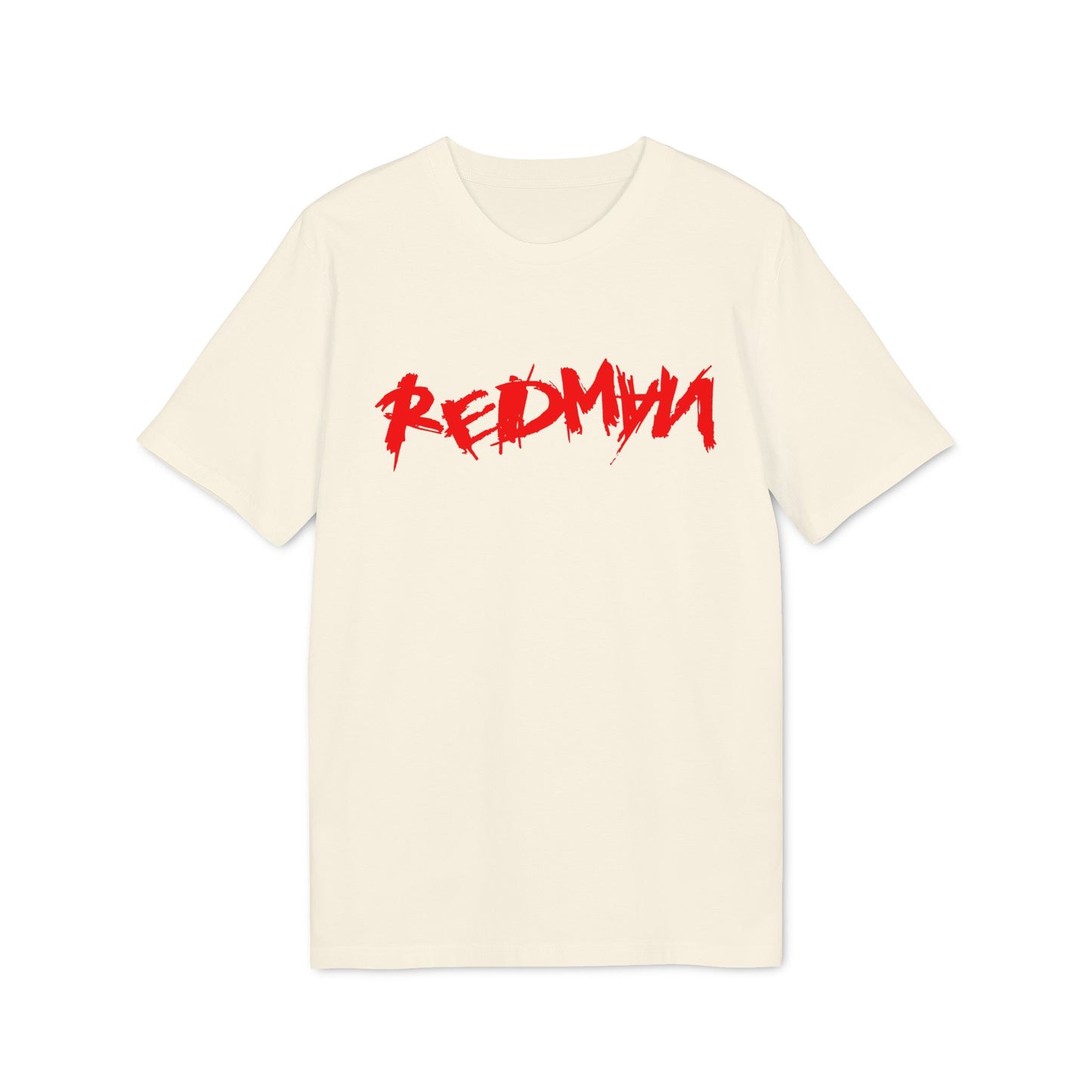 Cream t-shirt with red distressed "REDMYH" graphic text.