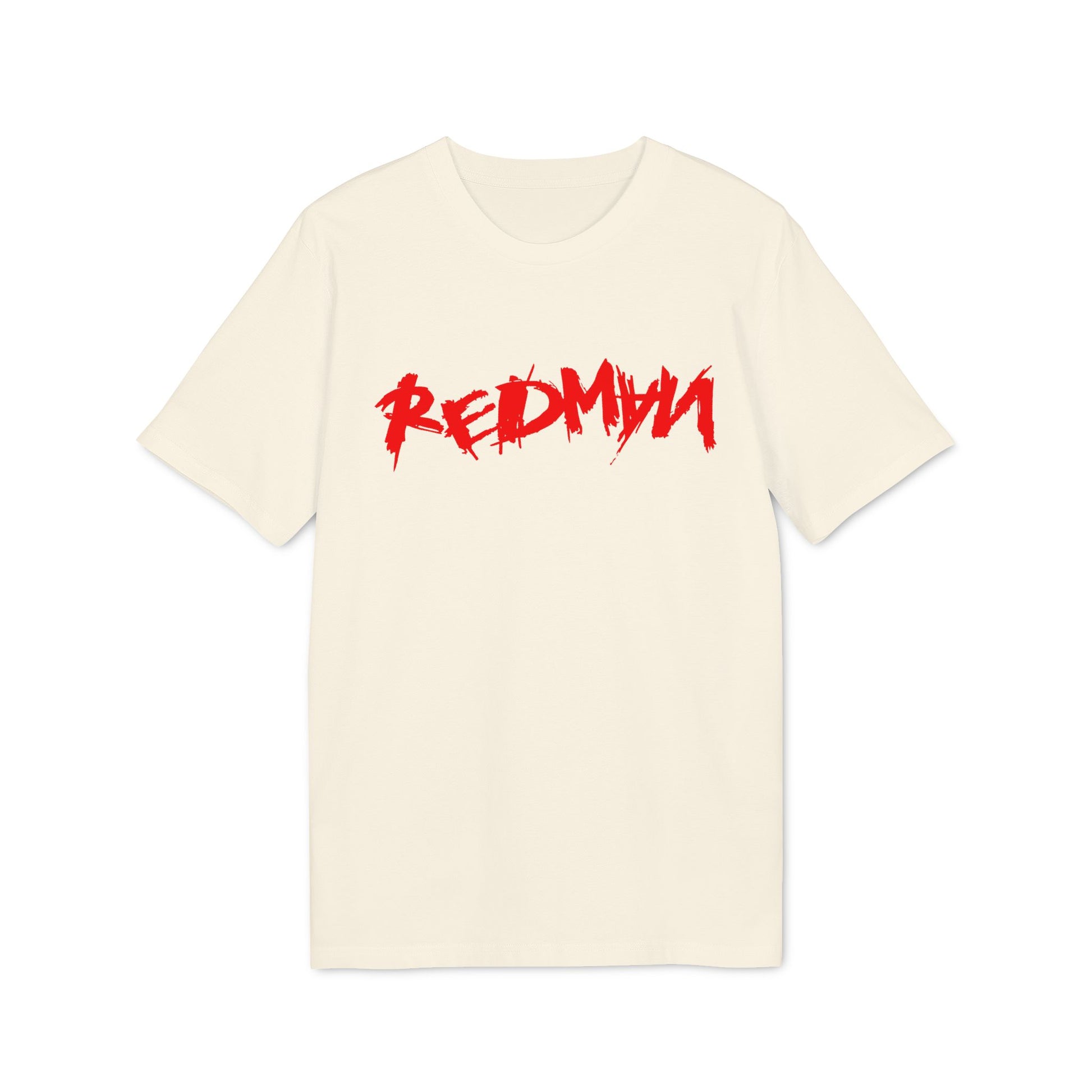 Cream t-shirt with red distressed "REDMYH" graphic text.