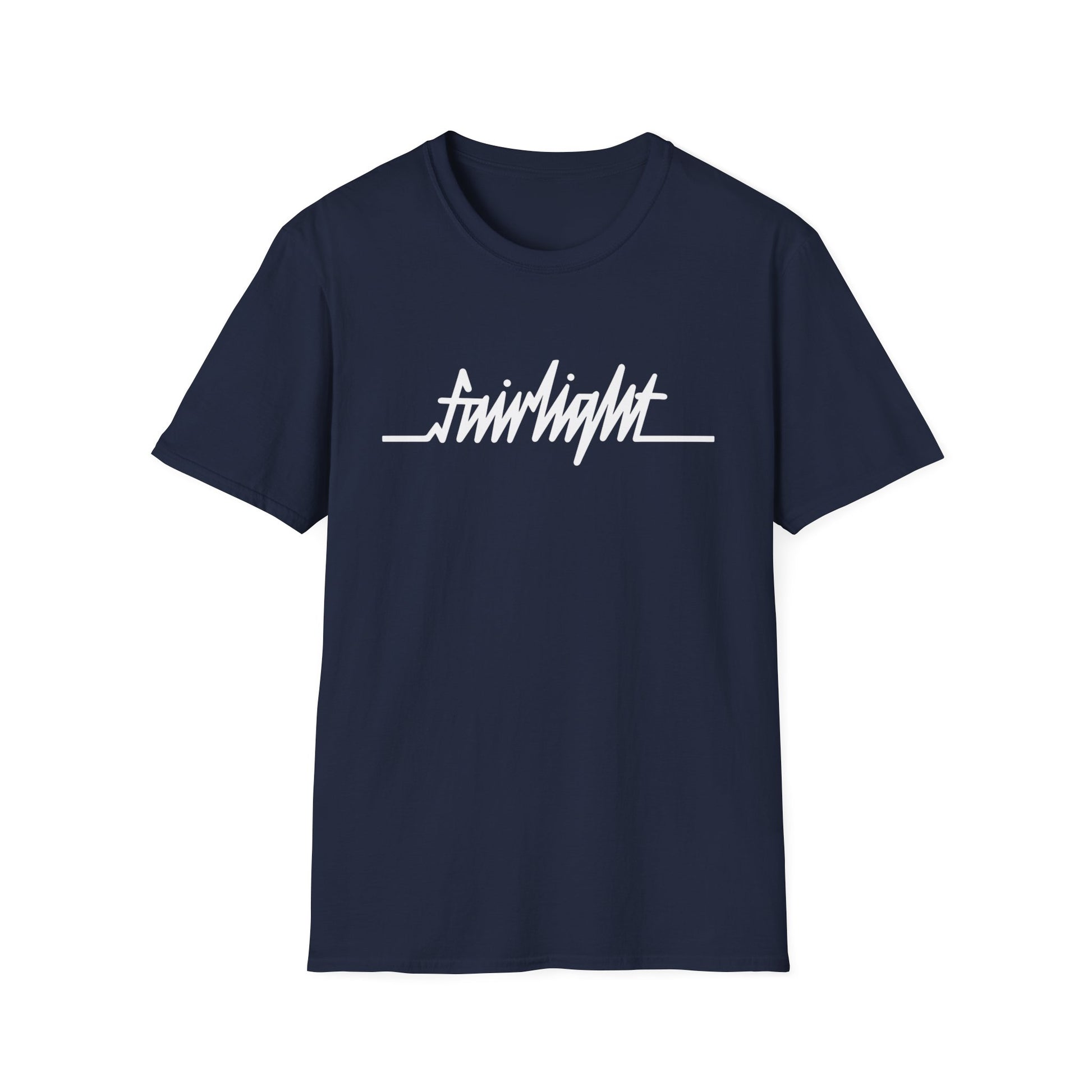 Navy t-shirt with white "fairlight" text and a horizontal line.