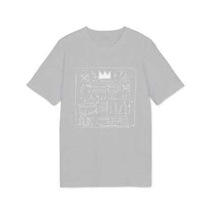 Heather gray crewneck t-shirt featuring a white graffiti-style graphic on the chest.