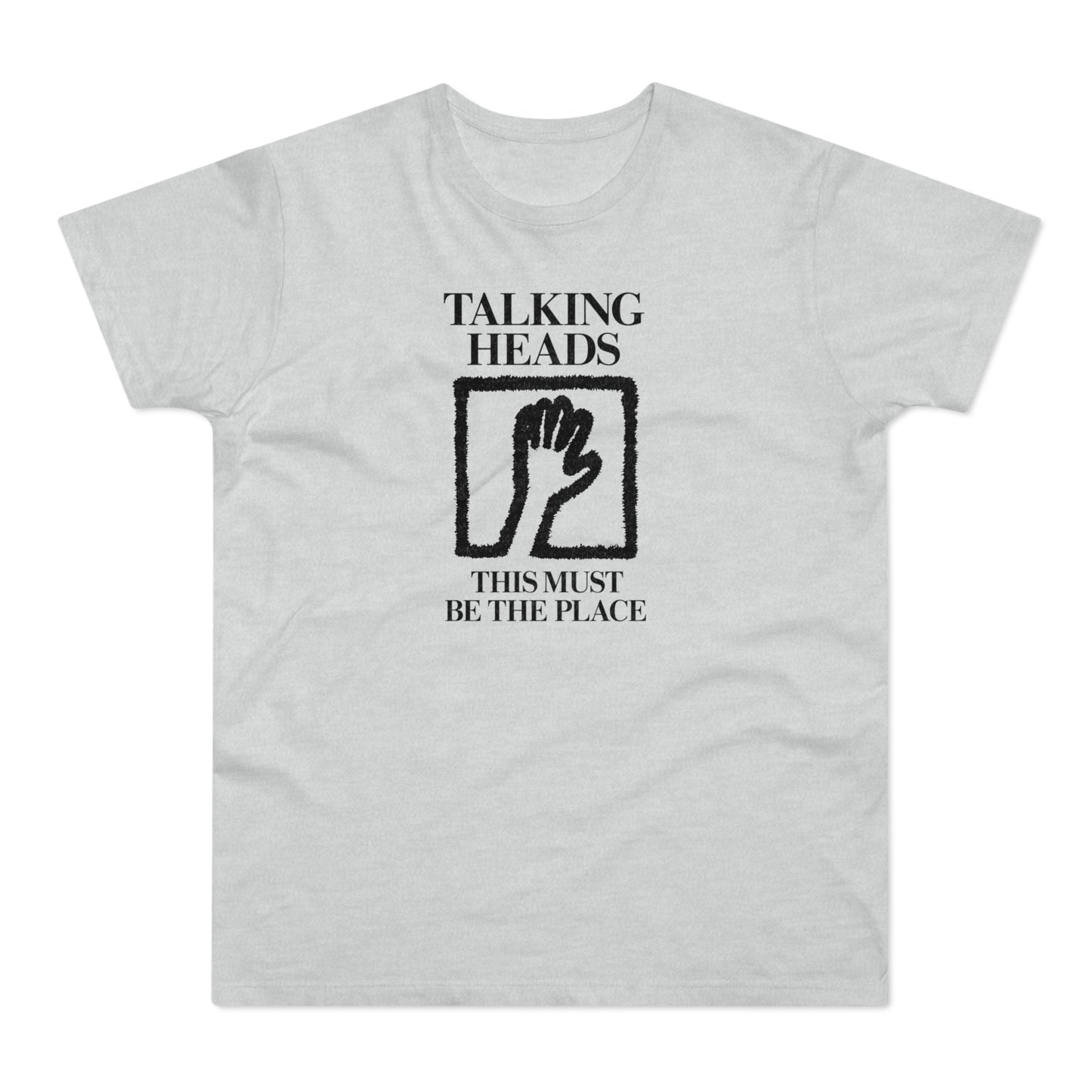 Talking Heads t-shirt with black artwork and text.