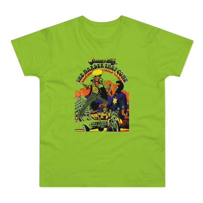 Jimmy Cliff "The Harder They Come" graphic with men, car, motorcycle, and buildings.
