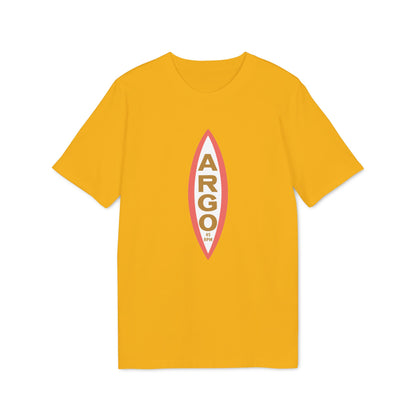 Yellow t-shirt with a vertical ARGO 45 RPM logo inside an oval.