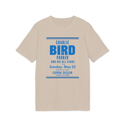 Tan t-shirt with blue text for Charlie Parker and his All Stars performance.