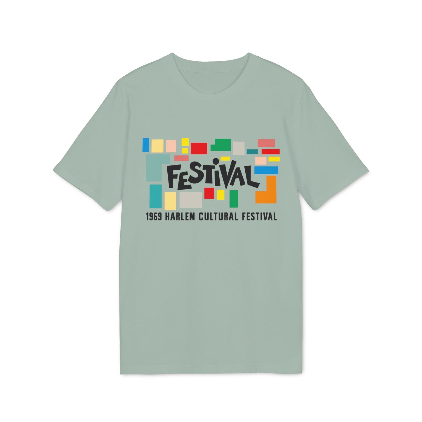 Light green t-shirt with "FESTIVAL" and "1969 HARLEM CULTURAL FESTIVAL" text.