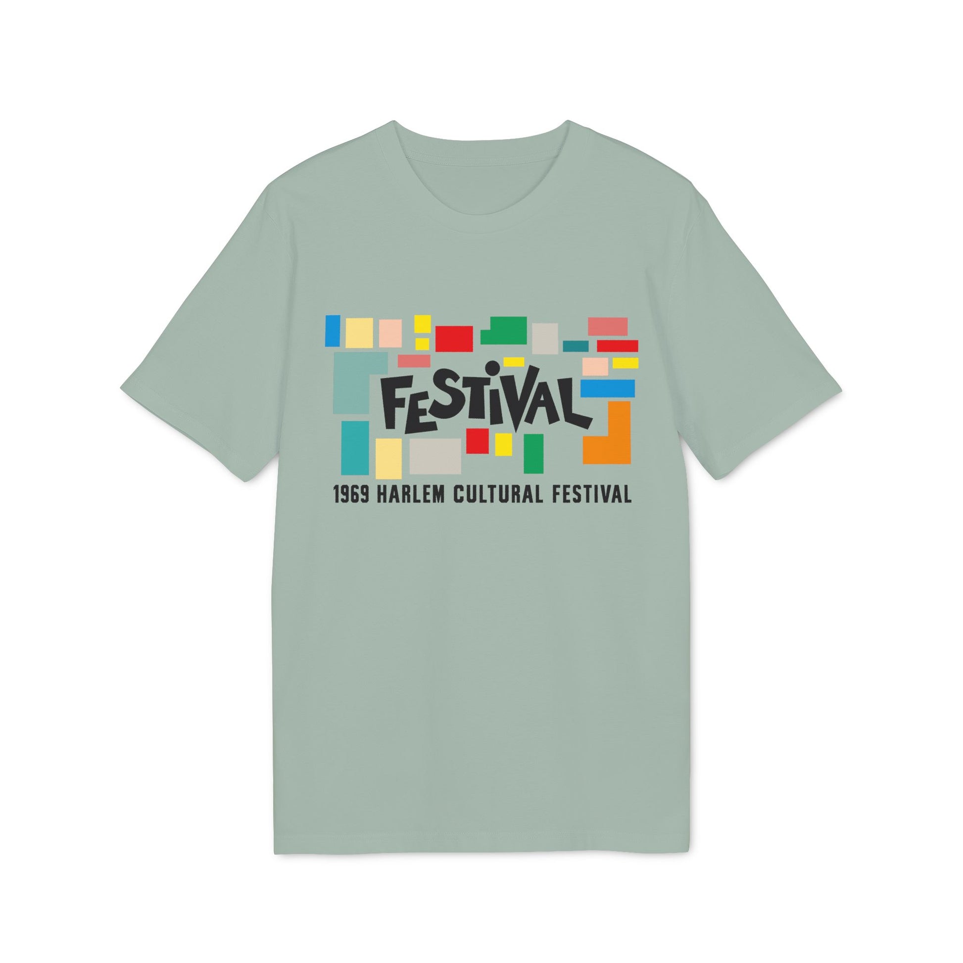 Light green t-shirt with "FESTIVAL" and "1969 HARLEM CULTURAL FESTIVAL" text.