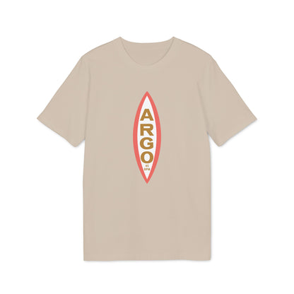 Tan t-shirt with vertical orange and white Argo logo and 45 RPM text.
