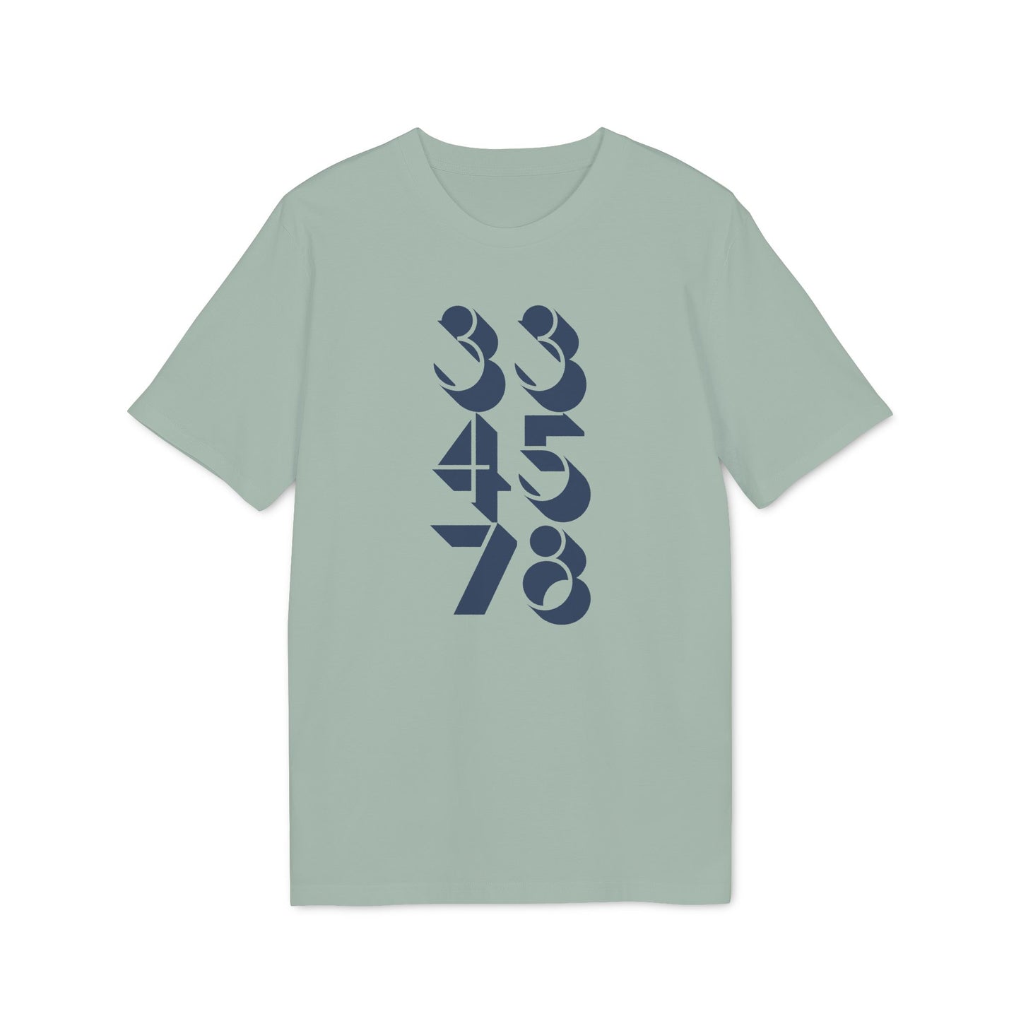 T-shirt with stacked navy blue numbers: 33, 45, 78.