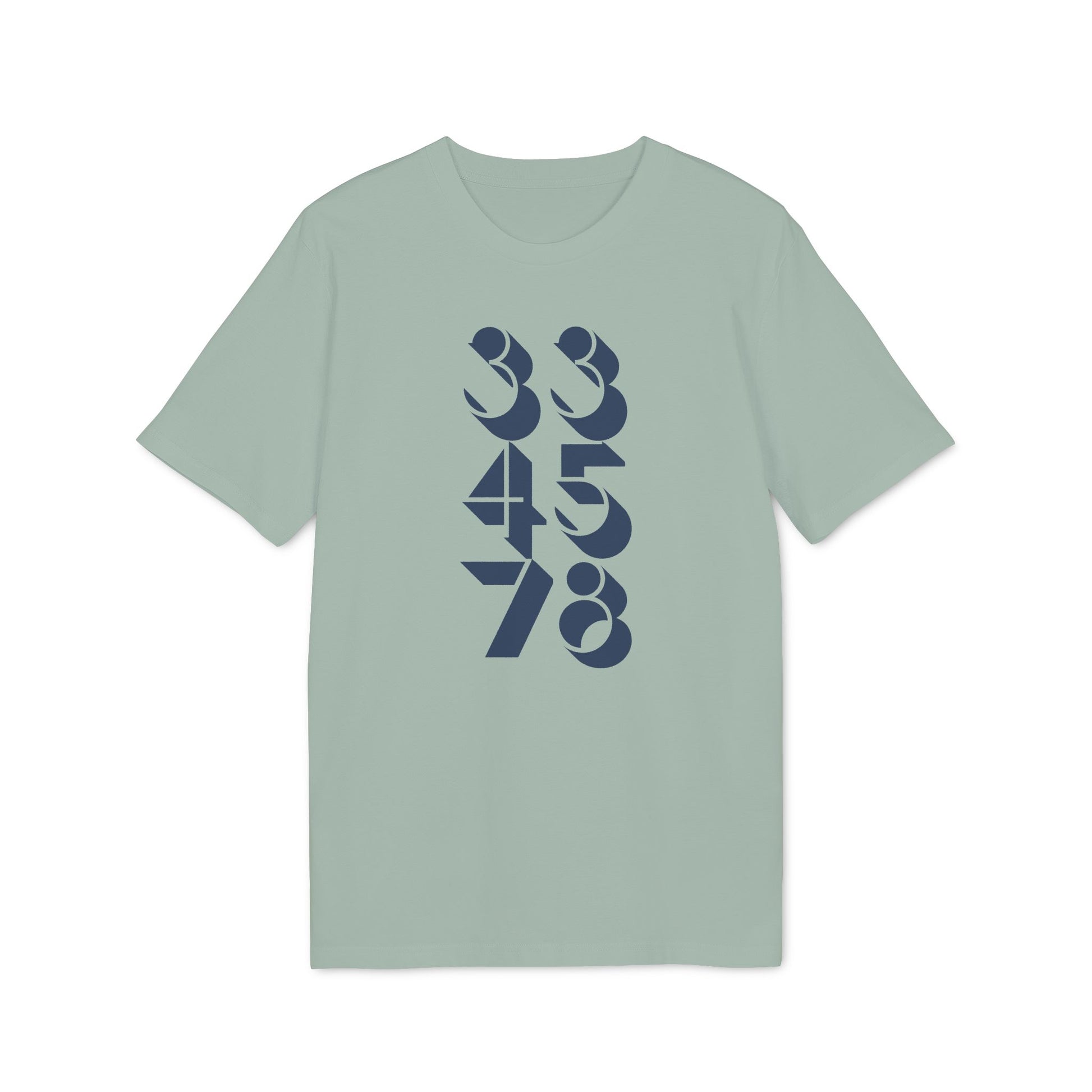 T-shirt with stacked navy blue numbers: 33, 45, 78.