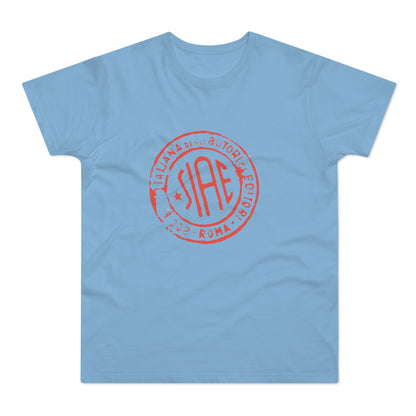 Light blue t-shirt with a red circular SIAE logo and "Roma 2002" text.