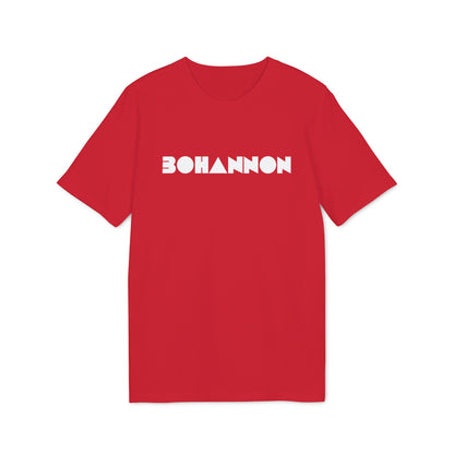 A red crewneck t-shirt featuring the white geometric text BOHANNON centered across the chest.