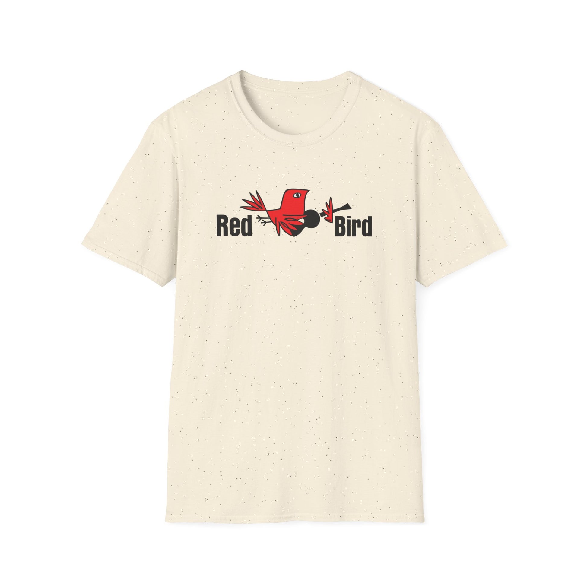 Cream t-shirt with red bird and "Red Bird" text graphic.