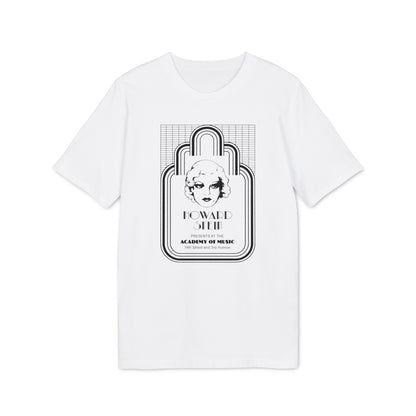 White t-shirt featuring a black graphic of Howard Stein at the Academy of Music.