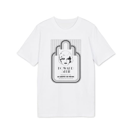 White t-shirt featuring a black graphic of Howard Stein at the Academy of Music.
