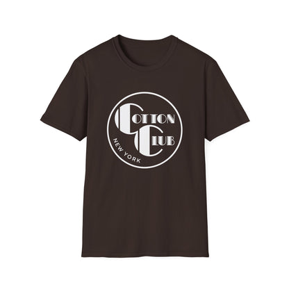 Brown t-shirt with white circular logo for Cotton Club New York