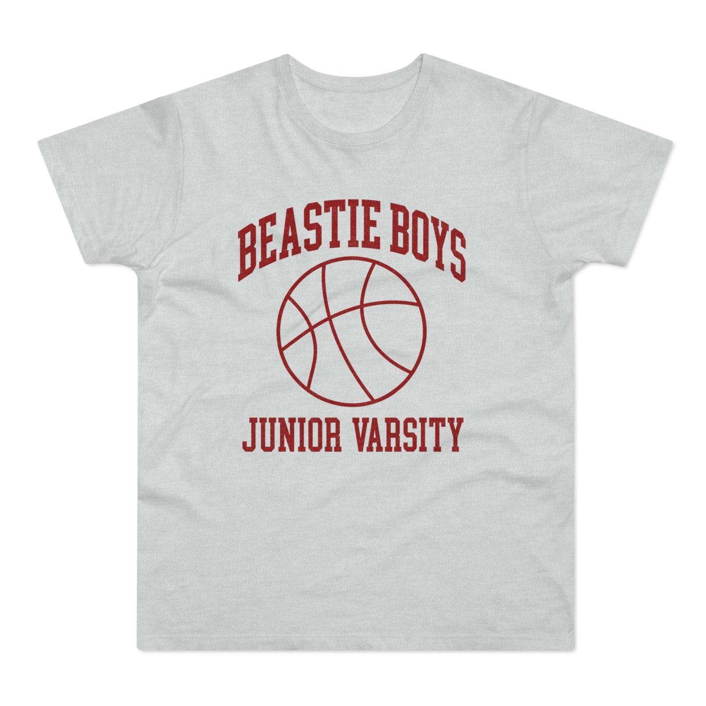 Gray t-shirt with "Beastie Boys" and "Junior Varsity" text and a basketball graphic.