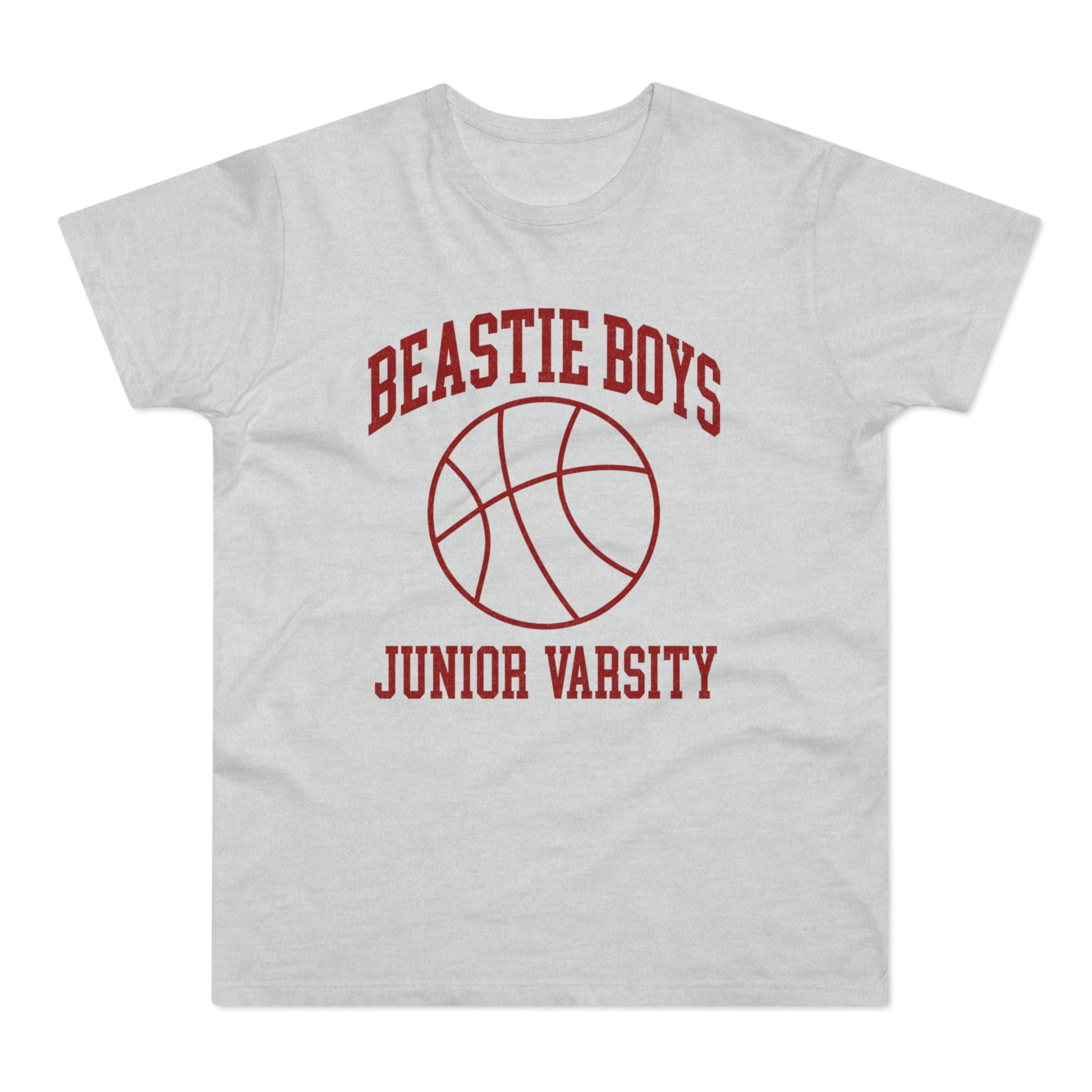 Gray t-shirt with "Beastie Boys" and "Junior Varsity" text and a basketball graphic.