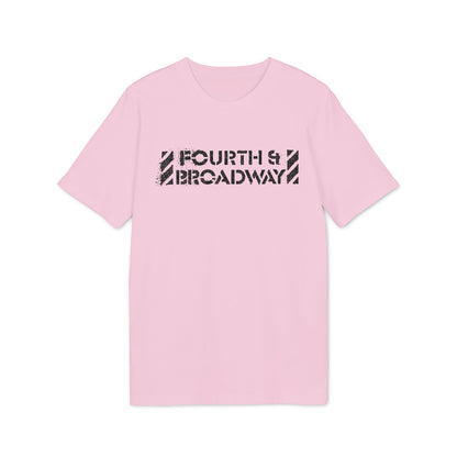 Light pink short-sleeve t-shirt with black distressed text reading "Fourth & Broadway" across the chest.