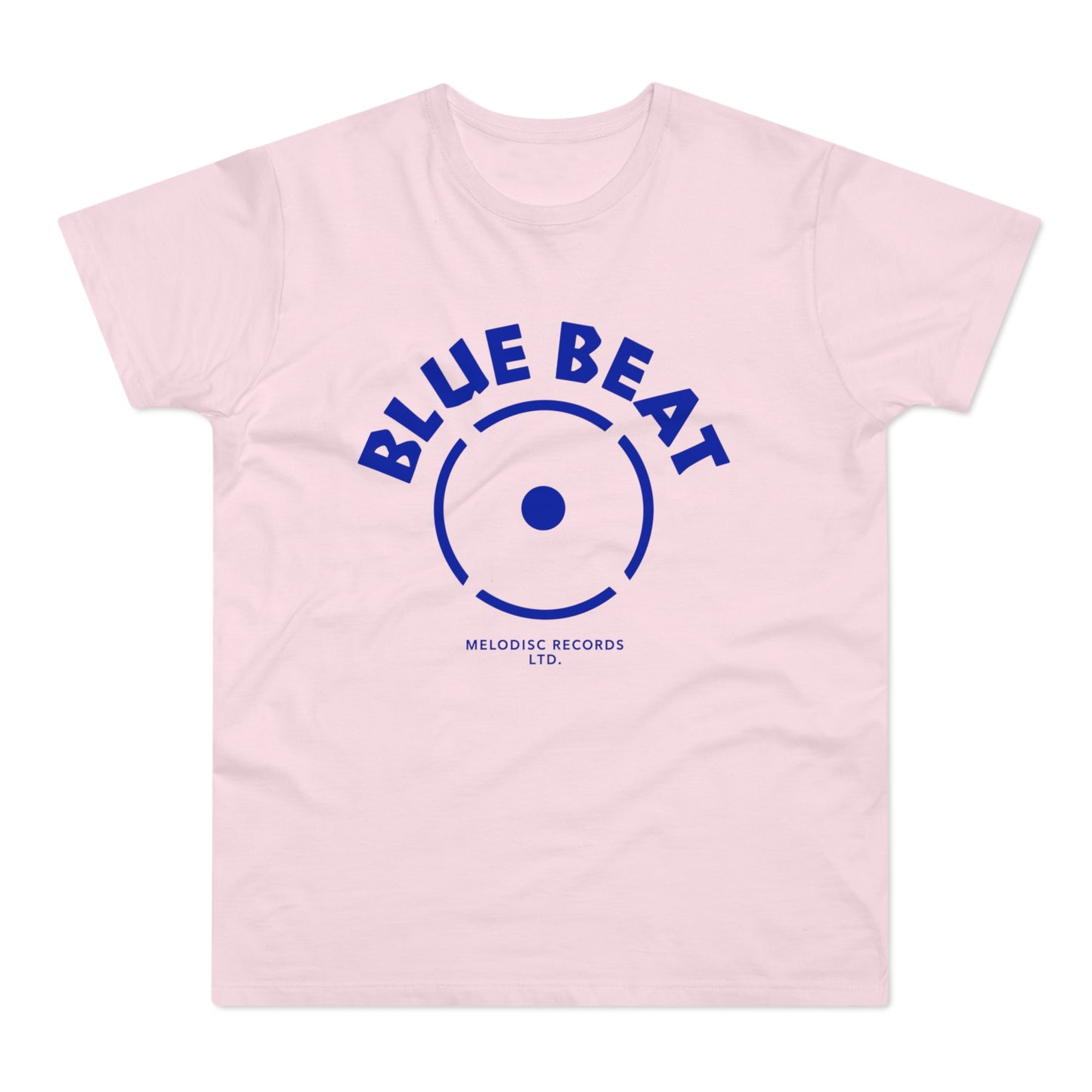 Pink t-shirt with blue "BLUE BEAT" text and Melodisc Records logo centered.