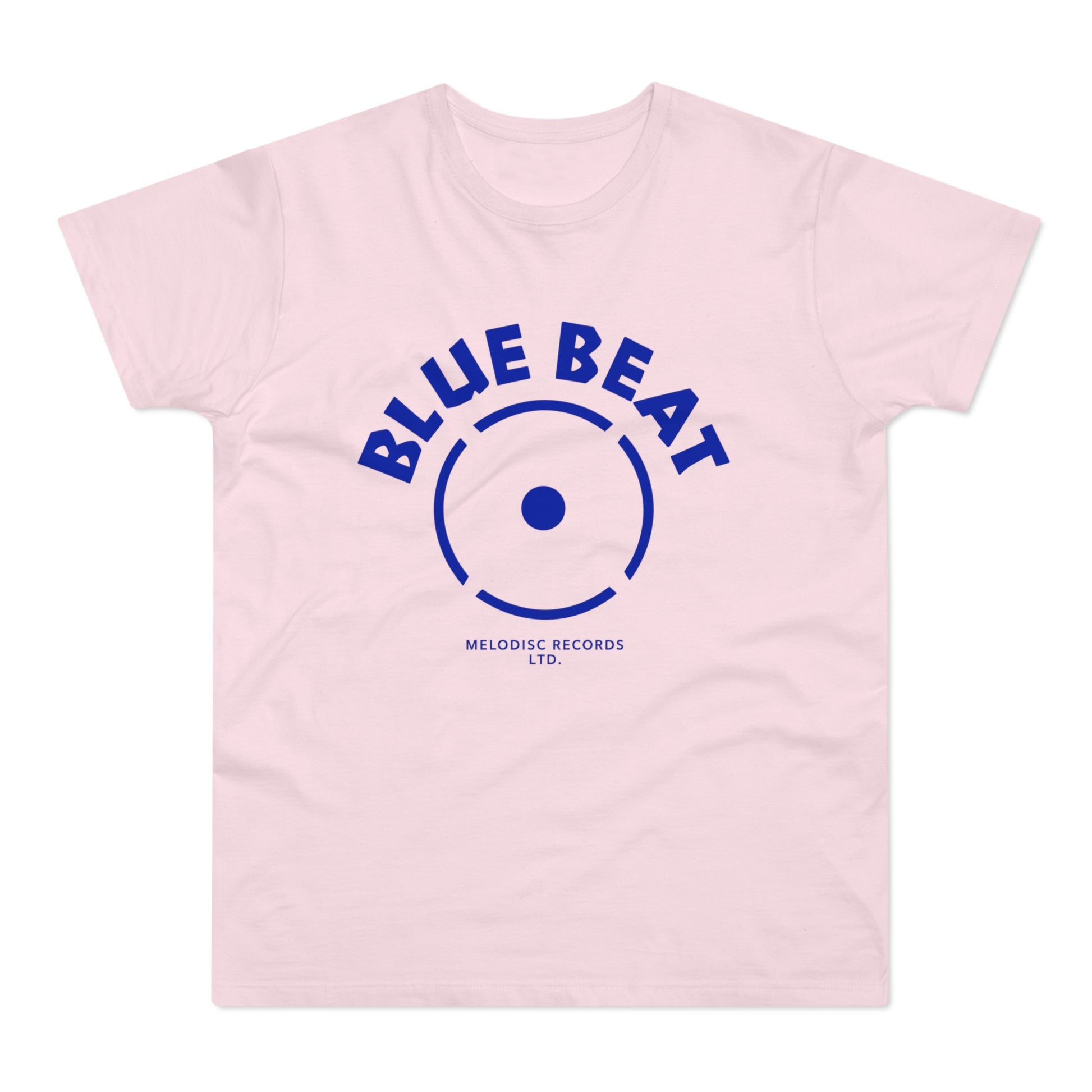 Pink t-shirt with blue "BLUE BEAT" text and Melodisc Records logo centered.