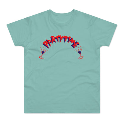 T-shirt with "PARTYTIME" text graphic and two martini glasses.