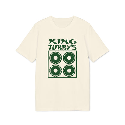 Cream t-shirt with "King Tubby's" text and four green speaker icons.