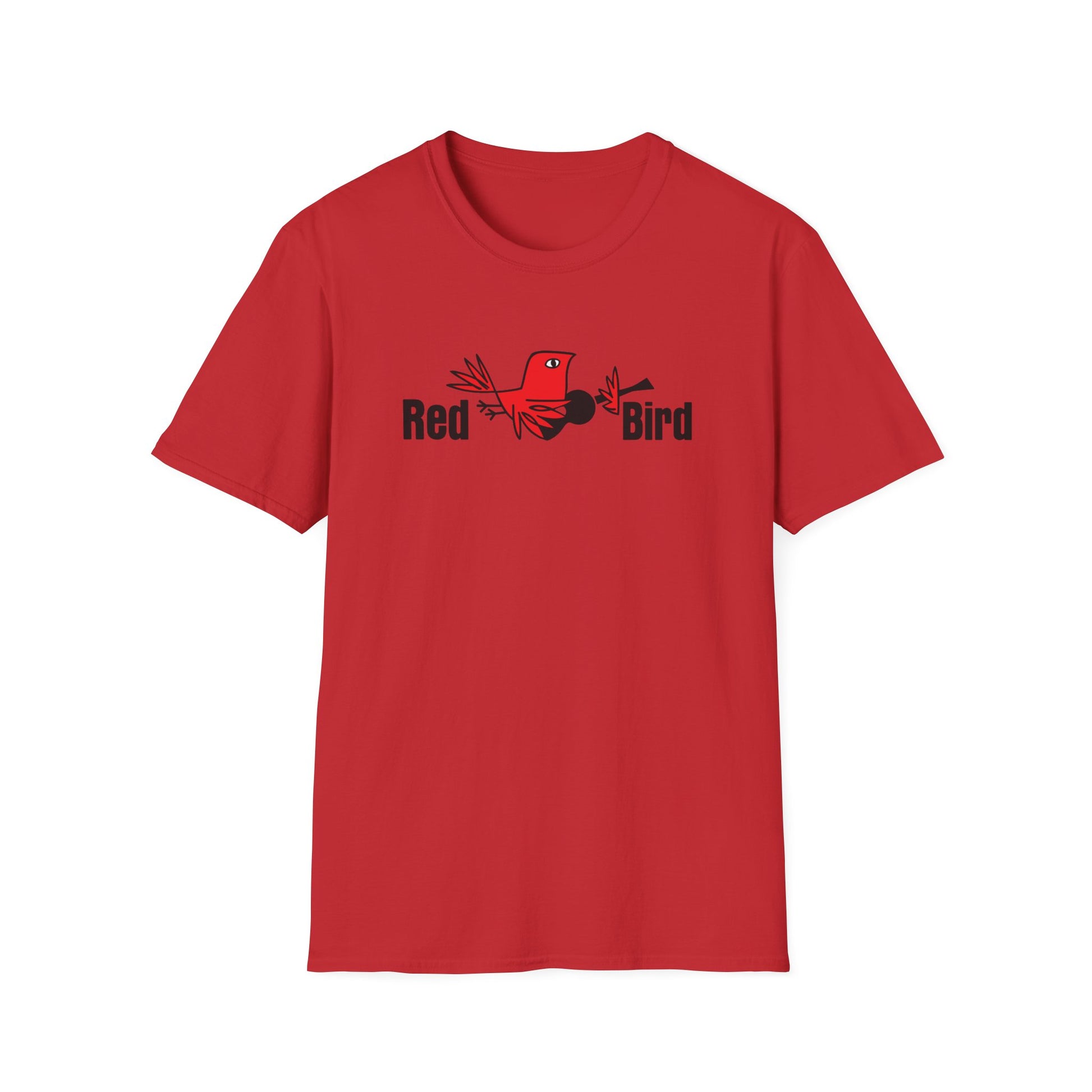 Red t-shirt with black text "Red" and "Bird" flanking a stylized red bird illustration.