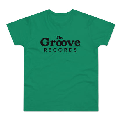 Green t-shirt with black "The Groove RECORDS" text