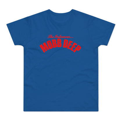 Royal blue t-shirt with red "The Infamous... MOBB DEEP" text.