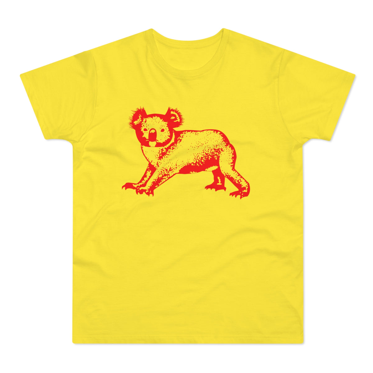 Yellow t-shirt with a red koala graphic print.