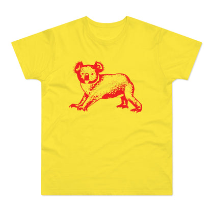 Yellow t-shirt with a red koala graphic print.