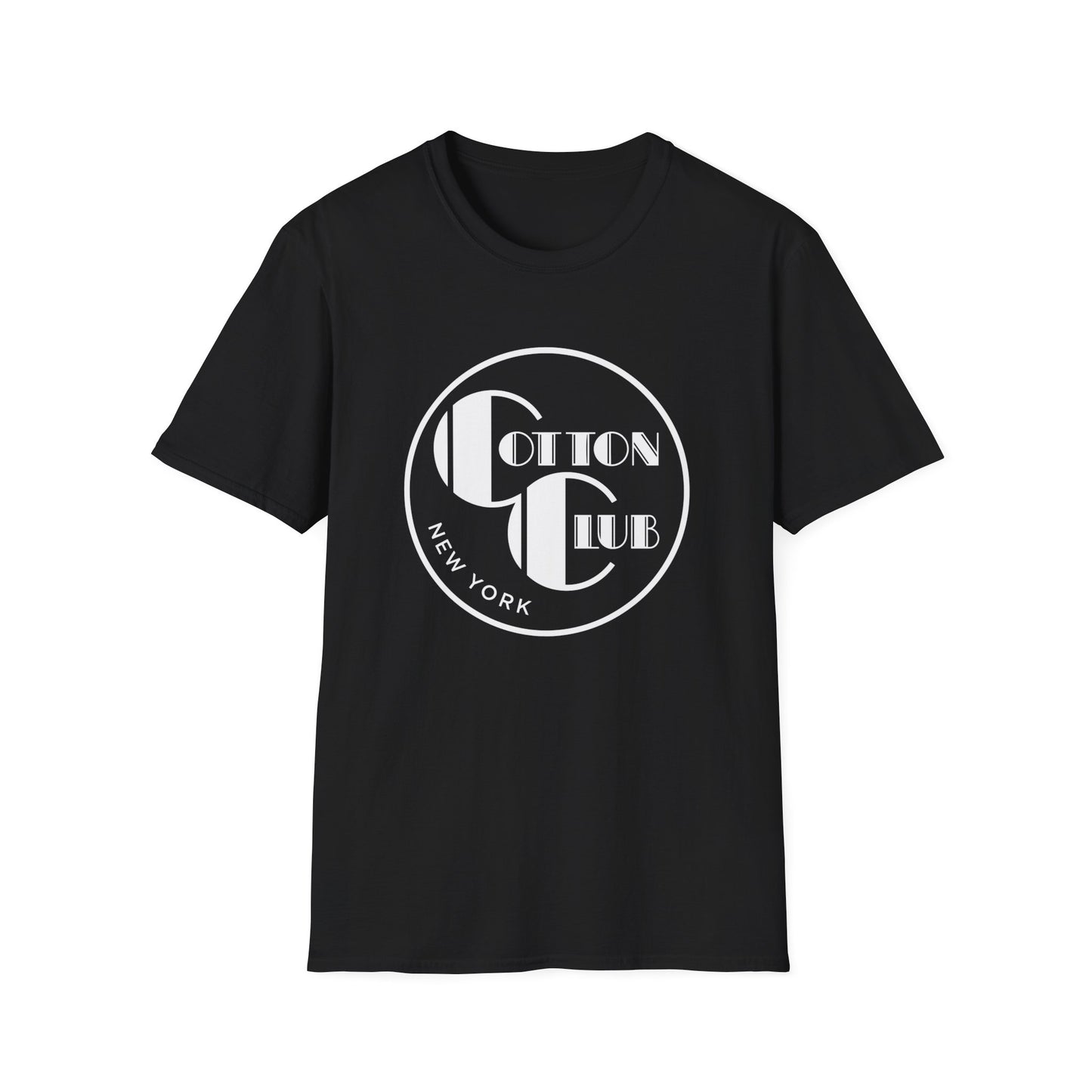 Black t-shirt with white "Cotton Club New York" circular logo design.
