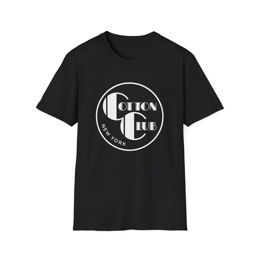 Black t-shirt with white "Cotton Club New York" circular logo design.