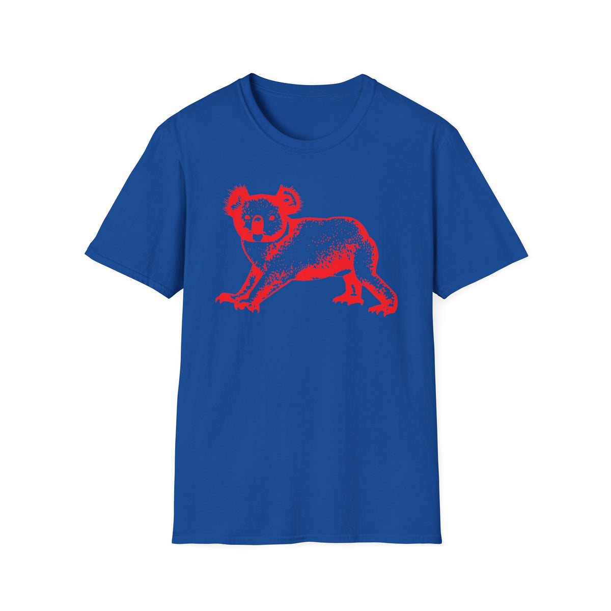 Royal blue t-shirt with red koala graphic.