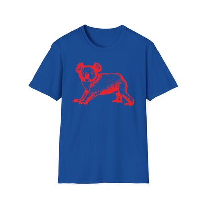 Royal blue t-shirt with red koala graphic.
