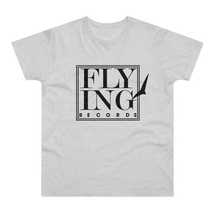 Light grey t-shirt with black "FLYING RECORDS" text and bird silhouette logo.