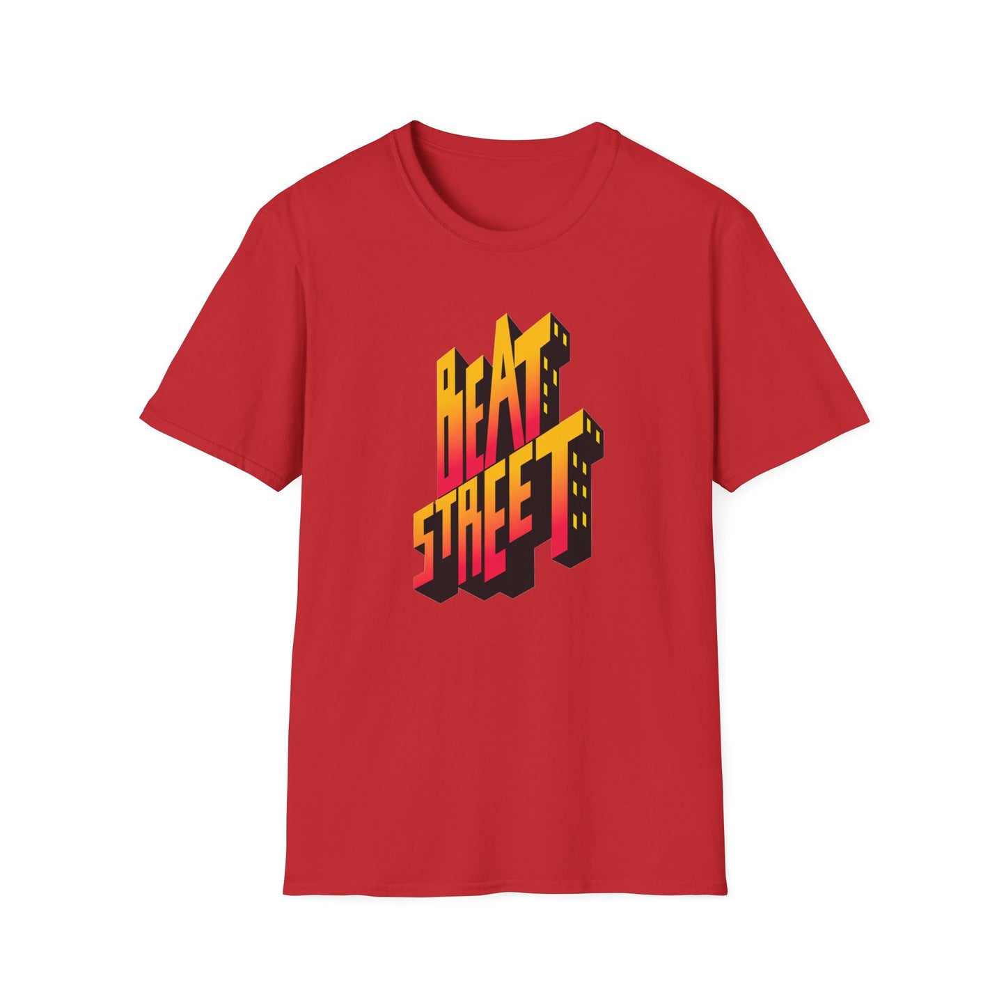 Red t-shirt with a 3D isometric text graphic that says "BEAT STREET".