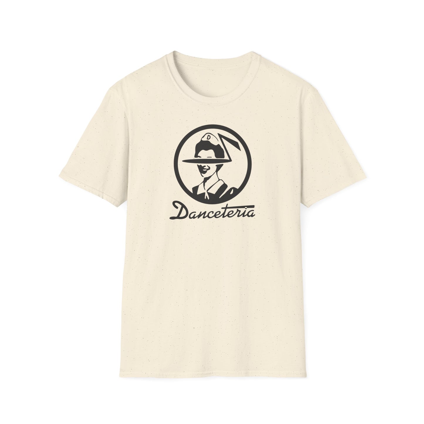 Cream t-shirt with black graphic of a man in a sailor hat and "Danceteria" text.