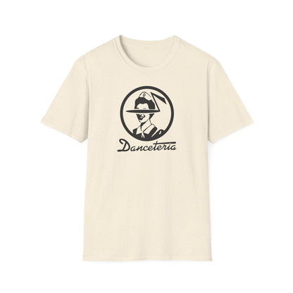 Cream t-shirt with black graphic of a man in a sailor hat and "Danceteria" text.