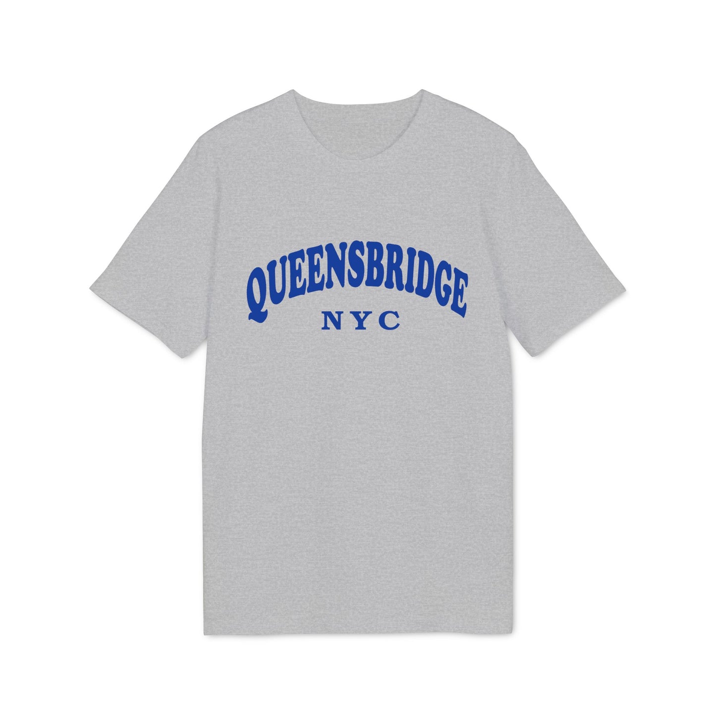 Gray t-shirt with blue "QUEENSBRIDGE NYC" text.